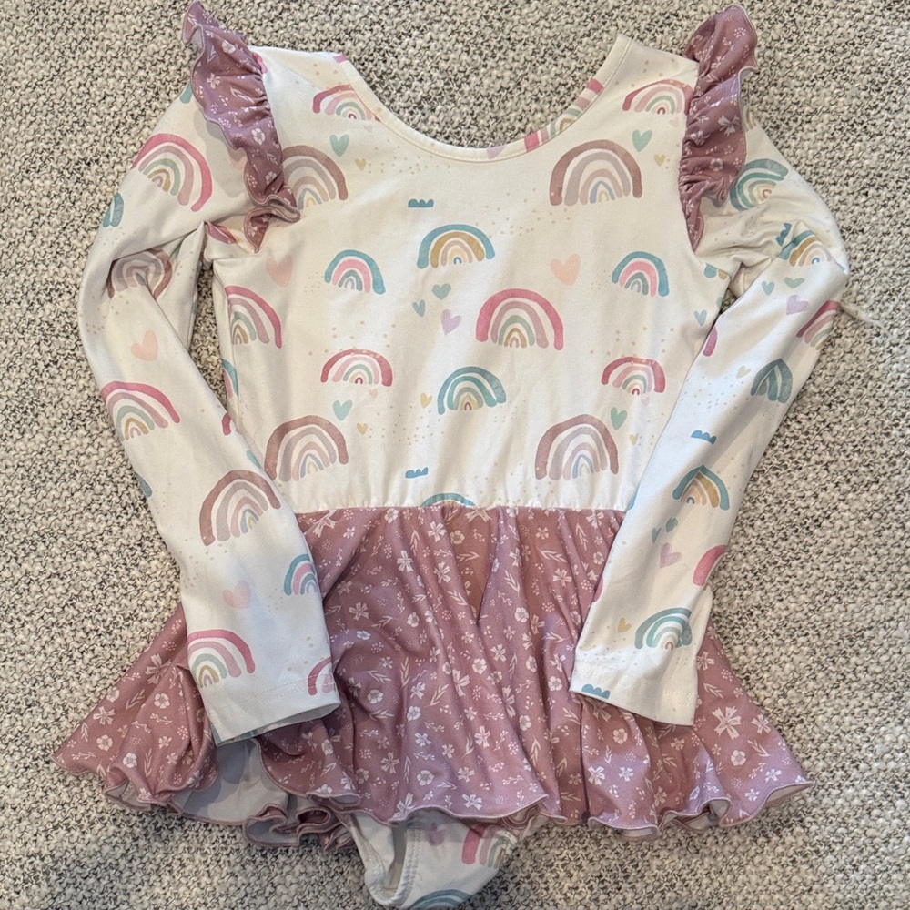 Cheeky plum Farrah over the Rainbow long sleeve leotard size 7